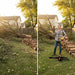 Before and after with MiniSawPro S582E corded electric chainsaw – storm-damaged fallen tree vs cleared yard with stacked logs
