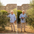 Before and after pruning with A4-MINISAWPRO cordless electric shears – overgrown vs neatly trimmed olive tree