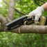 M9 mini lithium chainsaw sharp chain close-up cutting tree branch – compact cordless one-hand pruning saw precision cuti-minisawpro