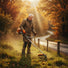 Elderly man maintaining sloped embankment in autumn countryside with MIP2J11 52cc high-power gas grass trimme-minisawpro