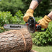 MiniSawPro S581E corded electric chainsaw sharp chain cutting hardwood log close-up – 18-inch bar powerful wood cuttin