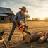 American woman cutting firewood on Texas ranch property with 2J000 25.4cc strong cutting petrol chainsaw-minisawpro