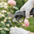 A5-MINISAWPRO electric pruning shears sharp blade close-up cutting rose stem – precision cordless garden pruner