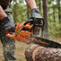 MIP900 professional gas chainsaw sharp chain cutting thick pine log close-up – 59cc high performance wood cutting