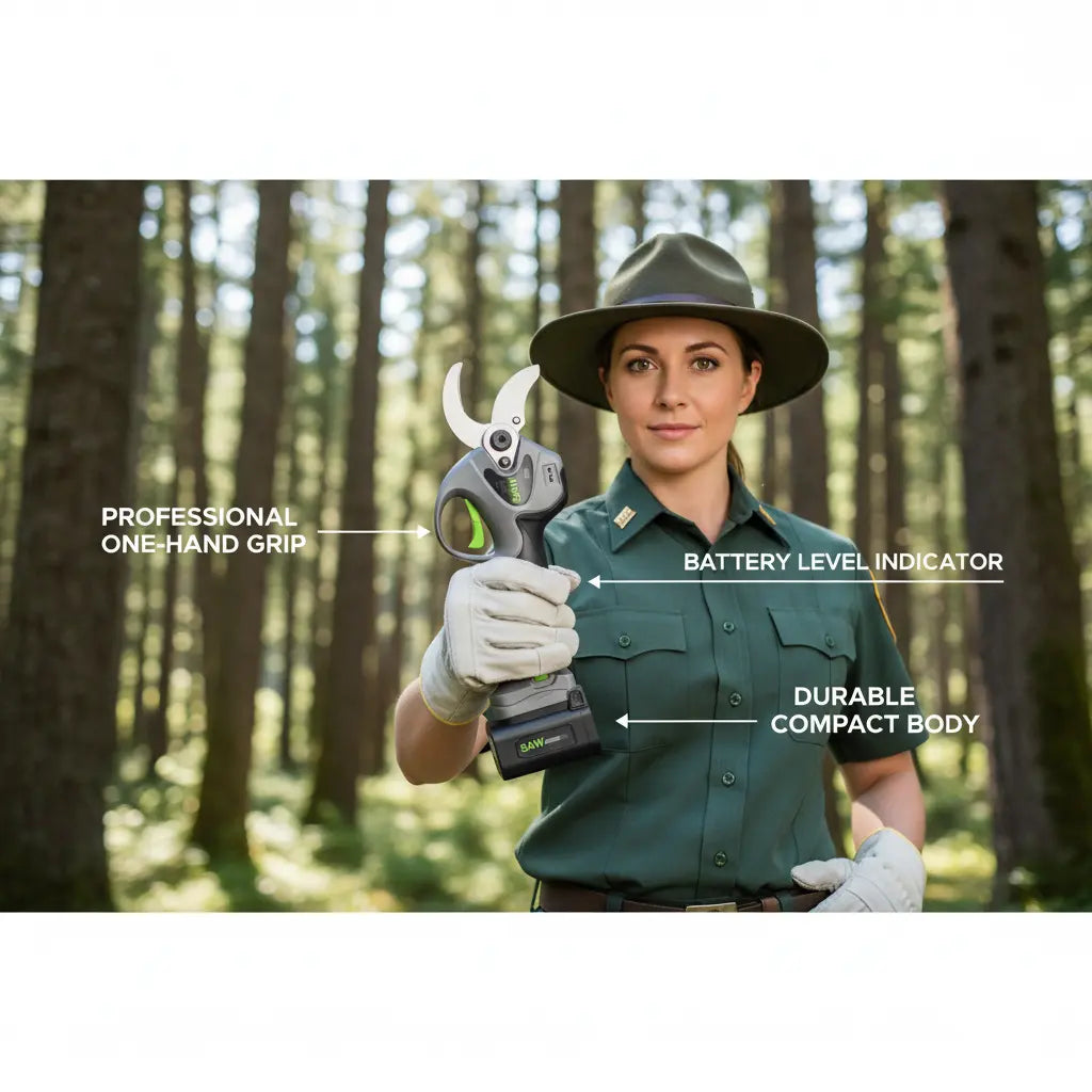 A6-MINISAWPRO electric pruning shears professional one-hand grip with 12-hour battery indicator – cordless pro pruner