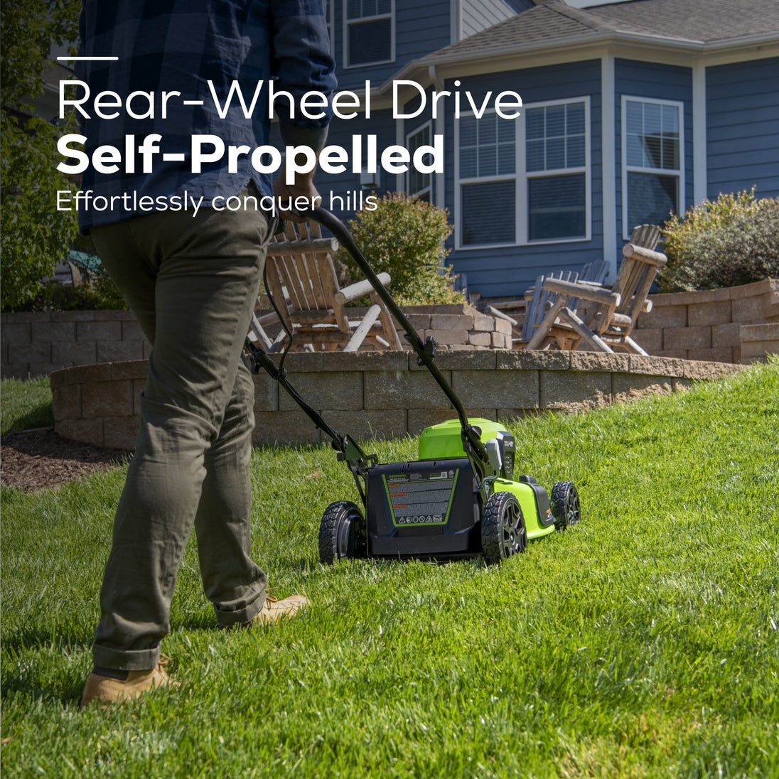 48V (24V x 2) 21" Cordless Battery Self-Propelled Mower 3PC Combo Kit: (2) 5.0Ah Batteries,(1) 2.0 Ah Battery,(1) Dual-Port Rapid Charger and (1) 2A Charger greenworkstools