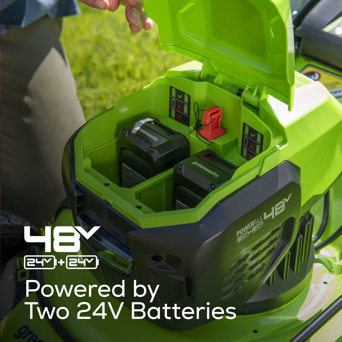 48V (24V x 2) 20" Cordless Battery Push Mower 3PC Combo Kit: (2) 4.0 Ah USB Batteries,(1) 2.0 Ah Battery,(1) Dual-Port Rapid Charger and (1) Charger greenworkstools
