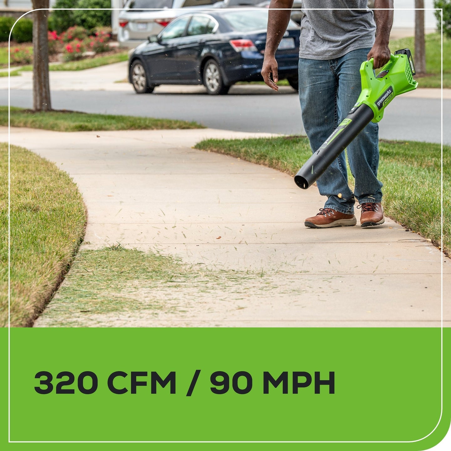OPEN BOX 48V (24V x 2) 21" Cordless Battery Self-Propelled Mower, 12" String Trimmer and 320 CFM Blower Combo Kit: (2) 5.0Ah Batteries and Chargers greenworkstools