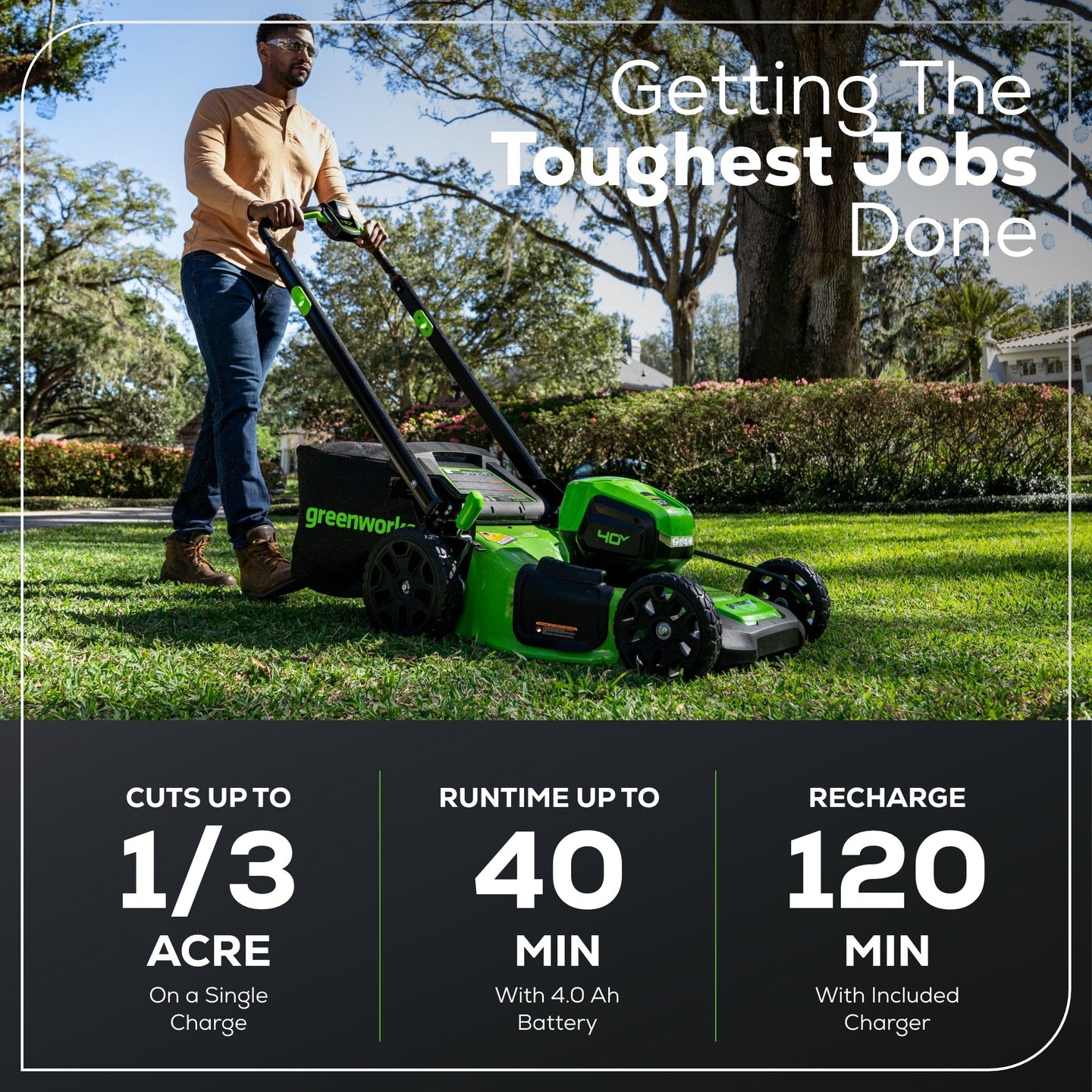 40V 20" Cordless Battery Push Mower 3pc Combo Kit: 4.0 Ah Battery and Charger greenworkstools
