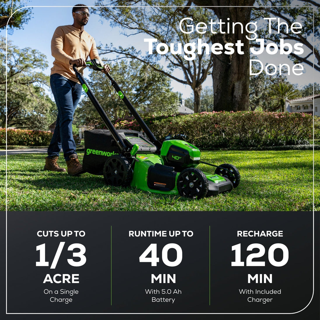 40V 21" Cordless Battery Self-Propelled Mower 3pc Combo Kit: 5.0 Ah Battery and Charger greenworkstools