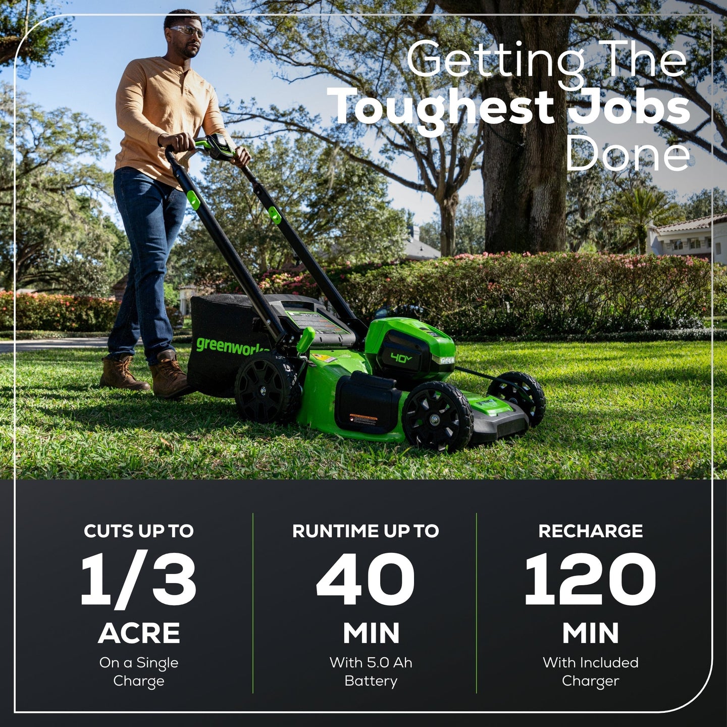40V 21" Cordless Battery Self-Propelled Mower 3pc Combo Kit: 5.0 Ah Battery and Charger greenworkstools