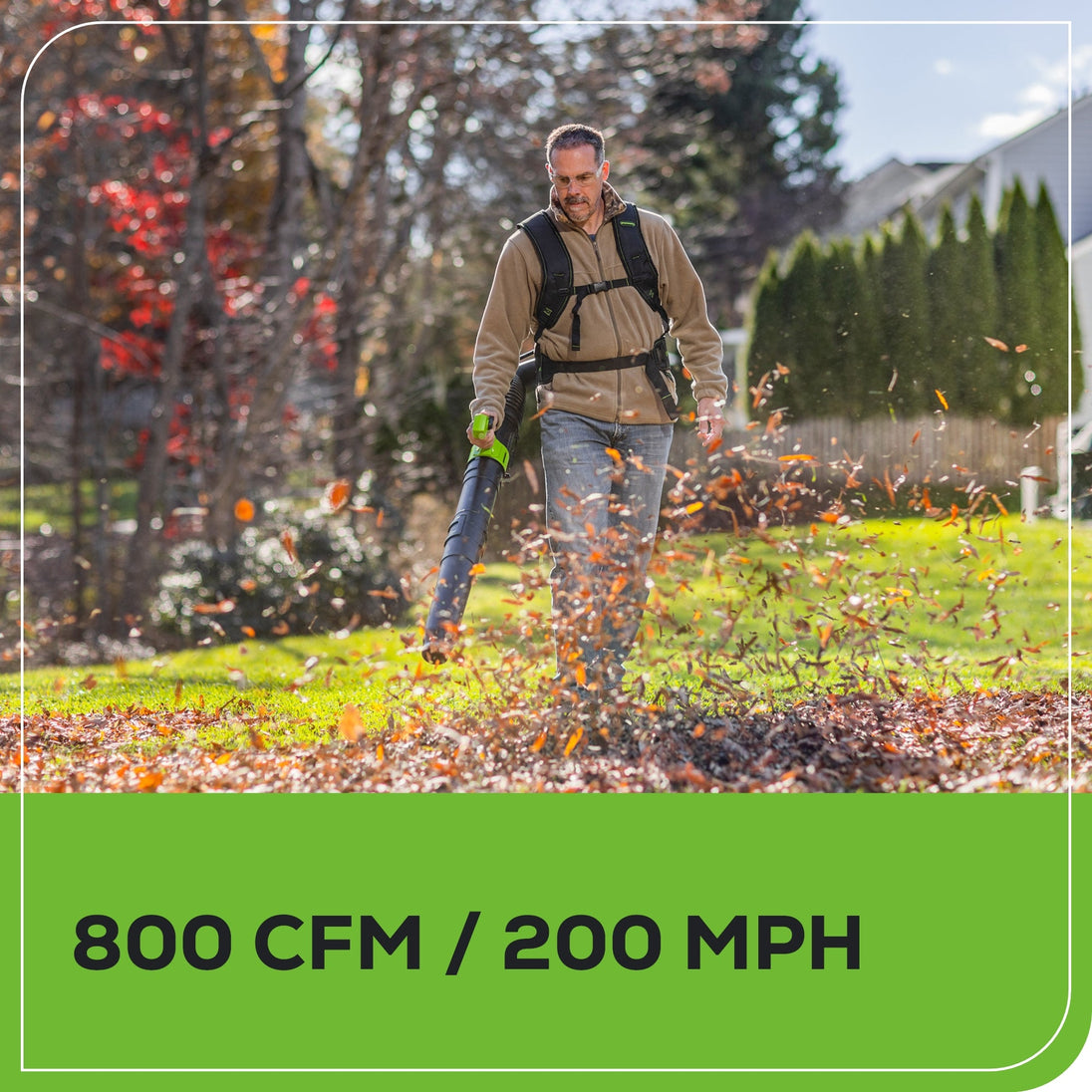 80V 800CFM Cordless Battery Dual-Port Backpack Blower: (2) 5Ah Battery and Dual-Port Rapid Charger Greenworks