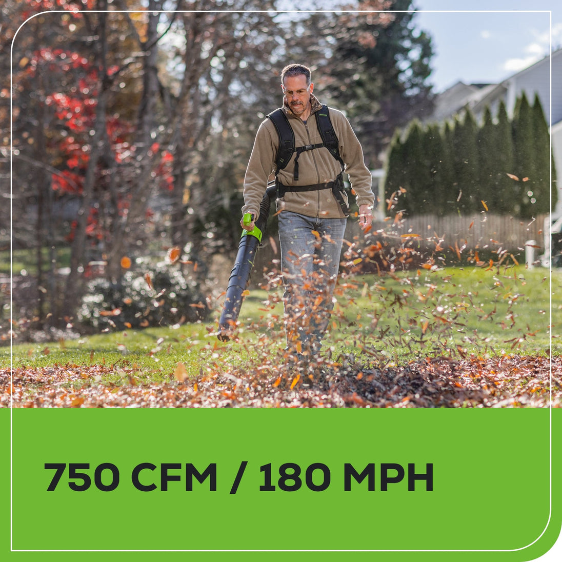 80V 750 CFM Cordless Battery Single Port Backpack Blower, 8Ah Battery and 6A Charger Greenworks