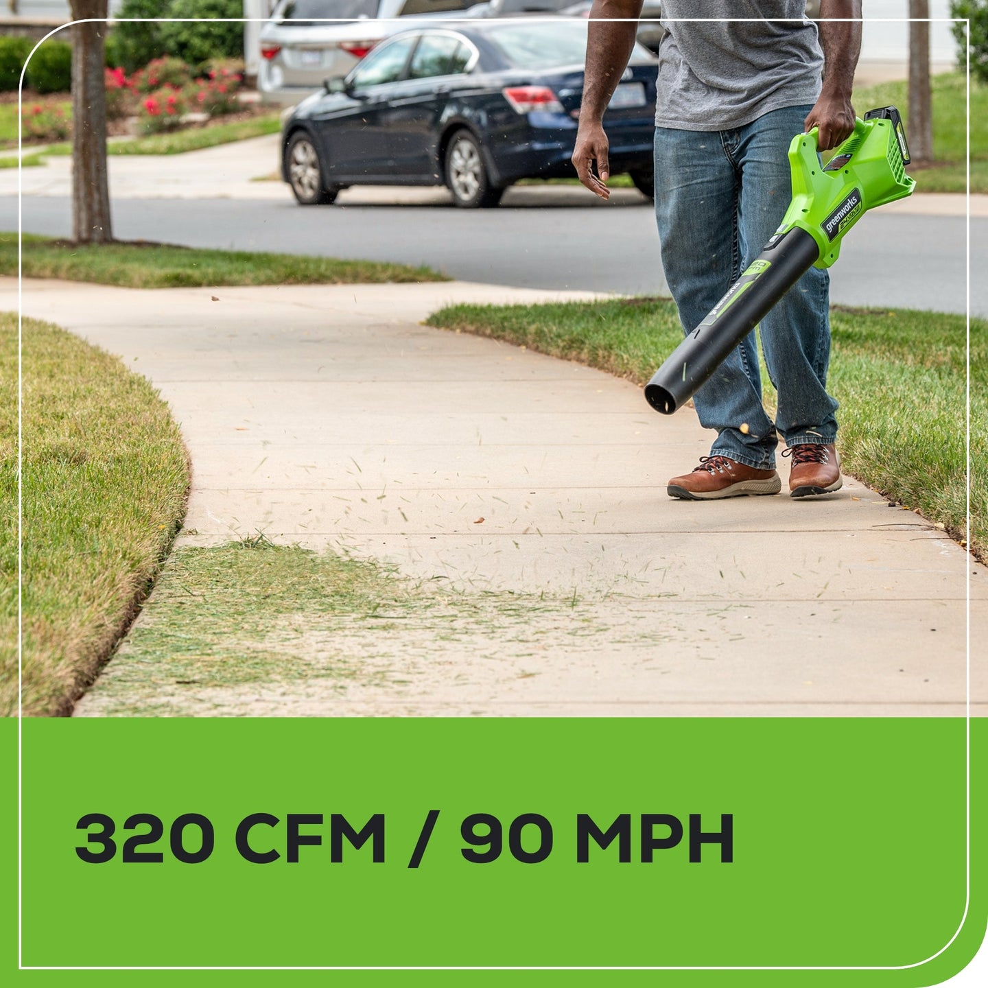 48V (24V x 2) 17" Push Cordless Lawn Mower, 320CFM Leaf Blower and 12" String Trimmer Combo Kit: (2) 4.0 Ah USB Batteries greenworkstools
