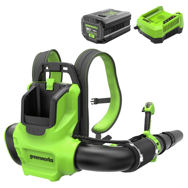 80V 750CFM Cordless Battery Single Port Backpack Blower, 4Ah Battery and Charger Greenworks