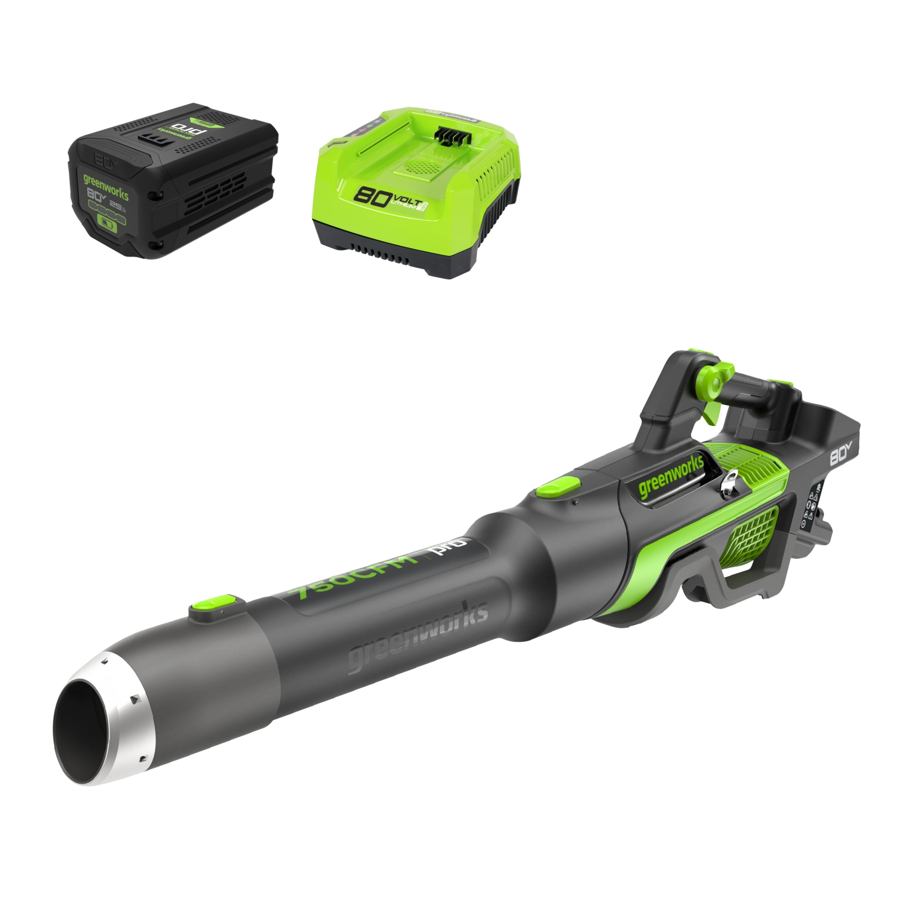 RENEWED 80V 750CFM Cordless Battery Leaf Blower: 2.5 Ah Battery and Charger Greenworks