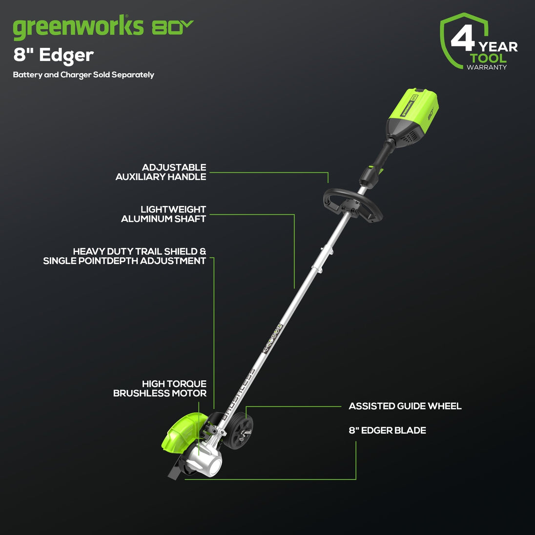 80V 16" Cordless Battery String Trimmer and 8" Edger Combo Kit: 2.0 Ah Battery and Charger greenworkstools