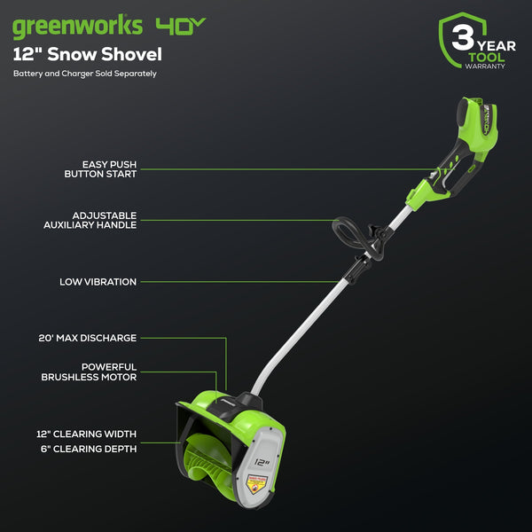 40V 12" Cordless Brushless Snow Shovel (Tool Only) greenworkstools