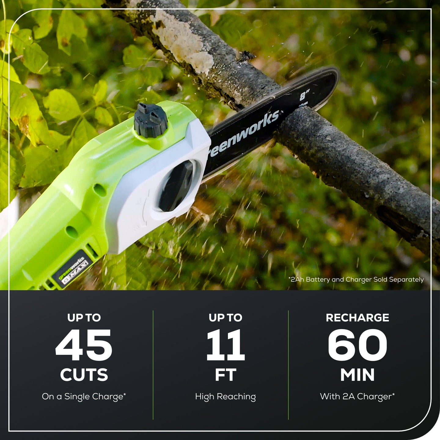 40V Cordless 8" Pole Saw with Hedge Trimmer Attachment Combo Kit (Tool Only) greenworkstools