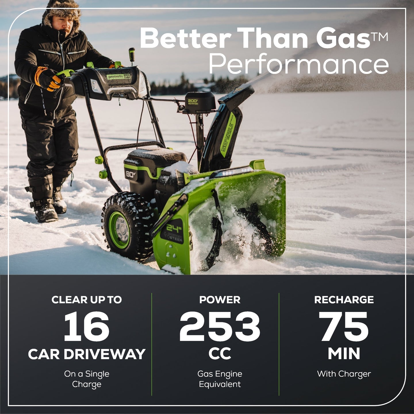 80V 24" Cordless Battery Two-Stage Snow Blower: (2) 5.0 Ah Batteries and Dual-Port Rapid Charger greenworkstools