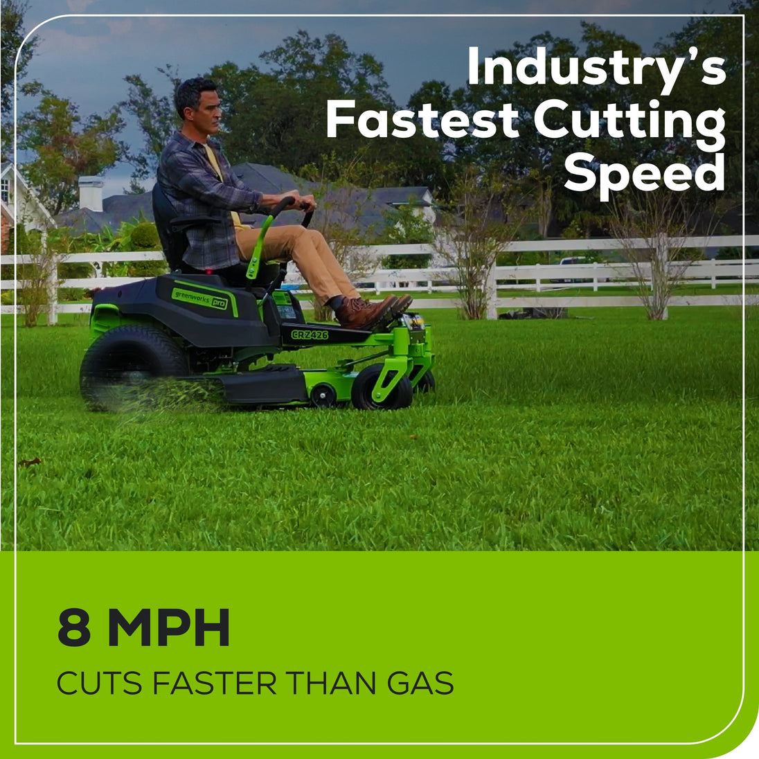 60V 42" Cordless Battery CrossoverZ Zero Turn Lawn Mower + Bagger, (6) 8.0 Ah Batteries and (3) Dual-Port Turbo Chargers greenworkstools