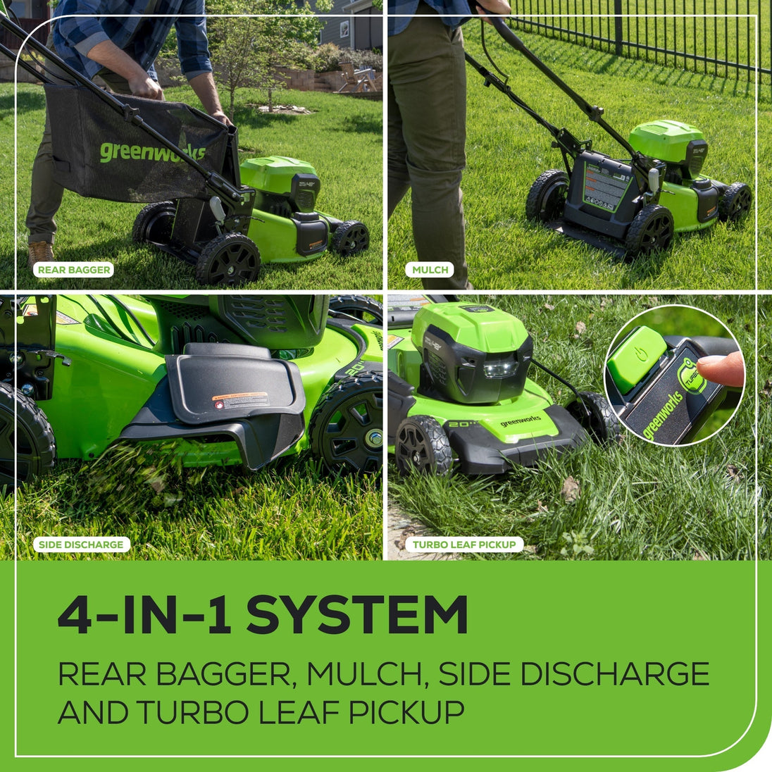 48V (24V x 2) 20" Cordless Battery Push Mower 4PC Combo Kit: (2) 4.0 Ah Batteries and Dual-Port Chargers greenworkstools