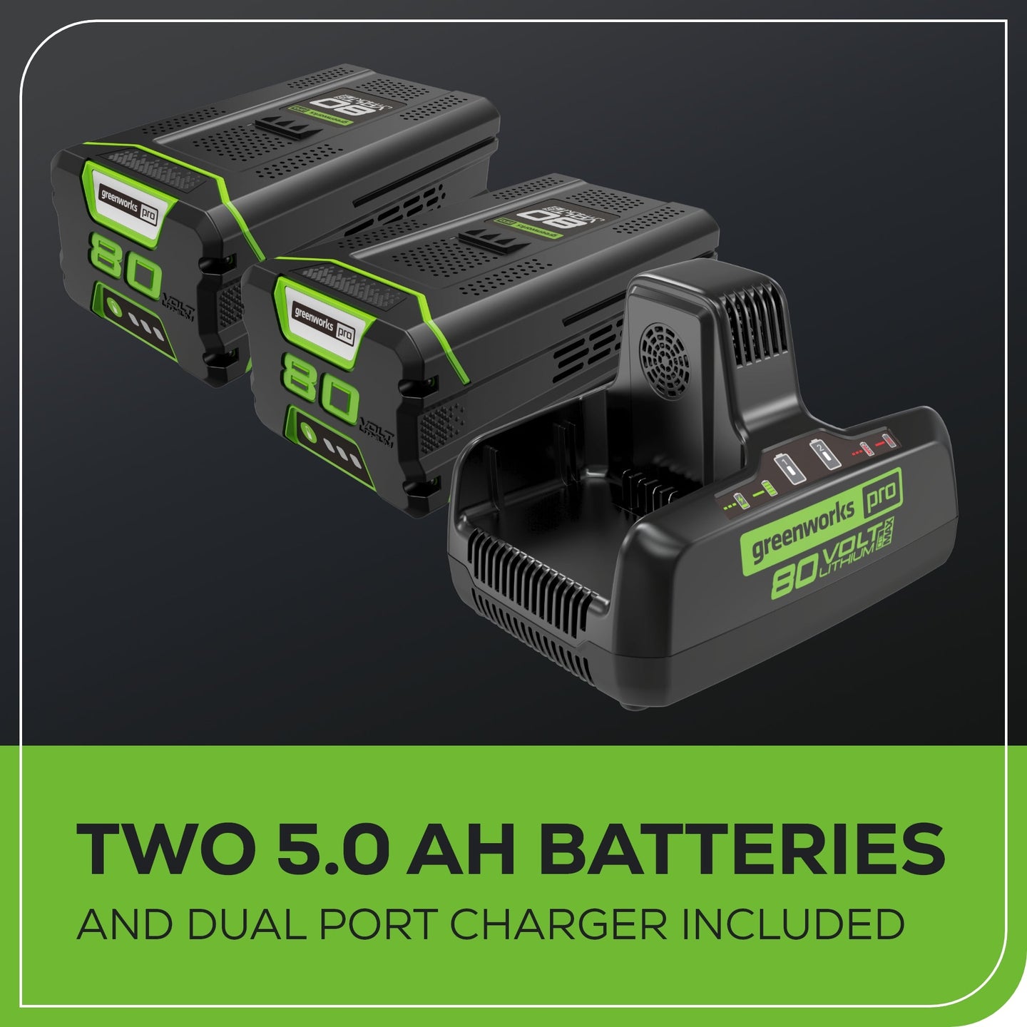 80V 24" Cordless Battery Two-Stage Snow Blower: (2) 5.0 Ah Batteries and Dual-Port Rapid Charger greenworkstools
