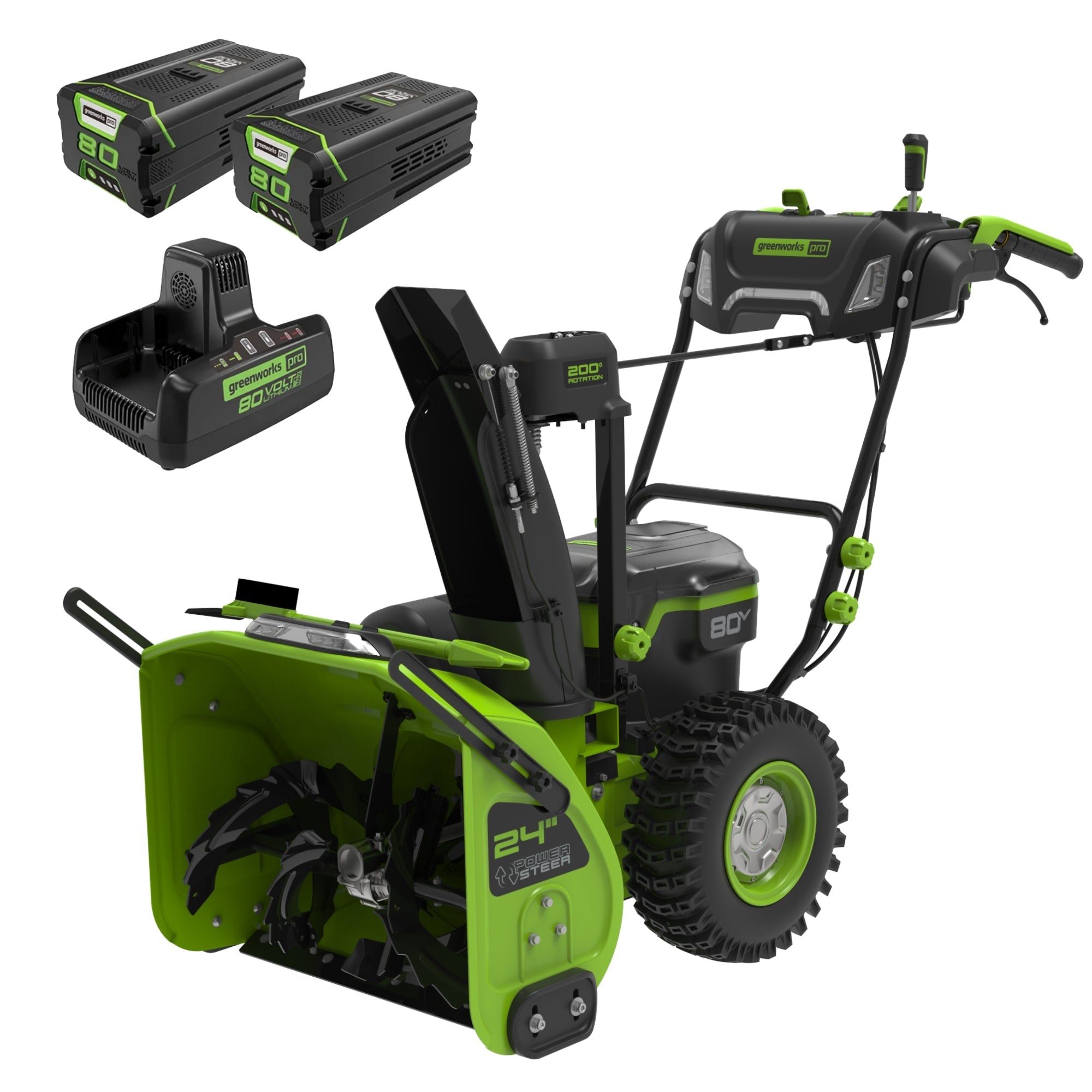 80V 24" Cordless Battery Two-Stage Snow Blower: (2) 5.0 Ah Batteries and Dual-Port Rapid Charger greenworkstools