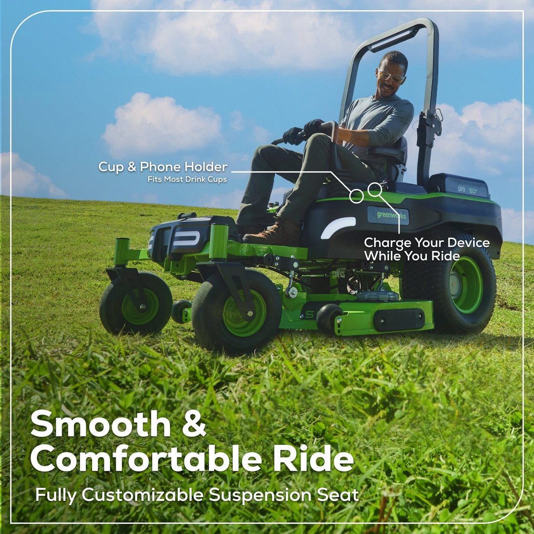60V 54" MaximusZ Zero Turn Riding Mower 4PC Combo Kit with (2) 20.0 Ah: (2) 8.0 Ah: (2) 4.0 Ah and (1)2.5 Ah Batteries and (2) Charger Greenworks