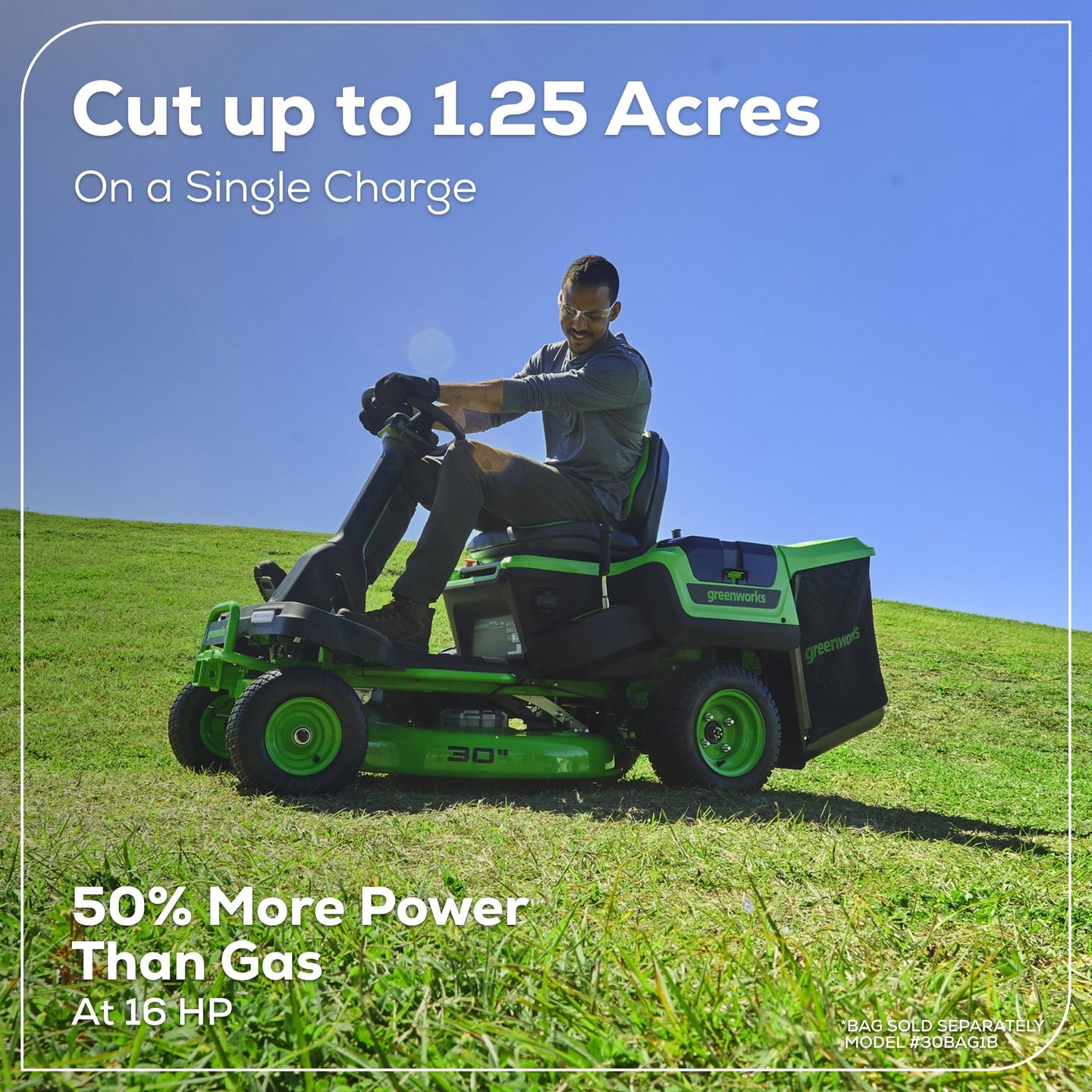 60V 30" CrossoverT Riding Lawn Tractor 3PC Combo Kit, Two 8.0 Ah Batteries, Two 4.0 Ah Batteries, One 2.5 Ah Battery and Two Chargers Greenworks