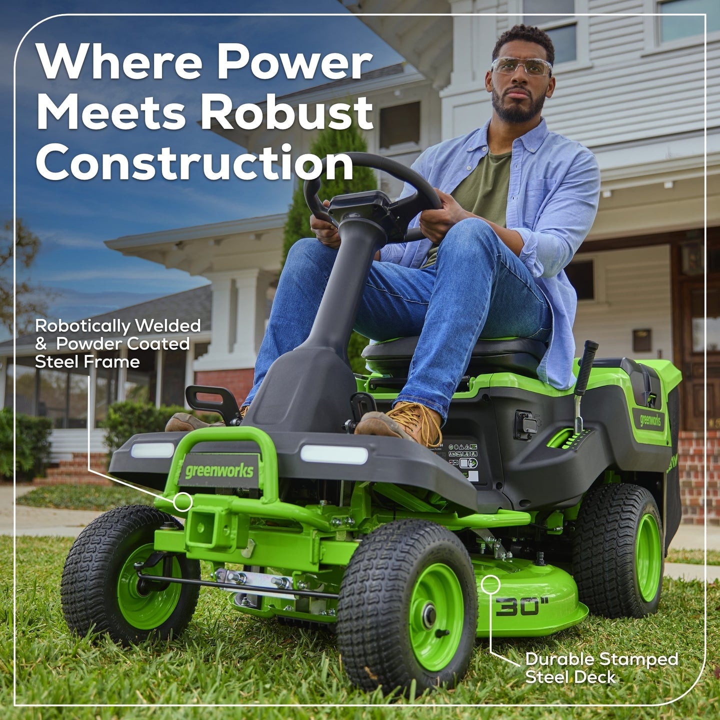 60V 30" CrossoverT Riding Lawn Tractor 3PC Combo Kit, Two 8.0 Ah Batteries, Two 4.0 Ah Batteries, One 2.5 Ah Battery and Two Chargers Greenworks