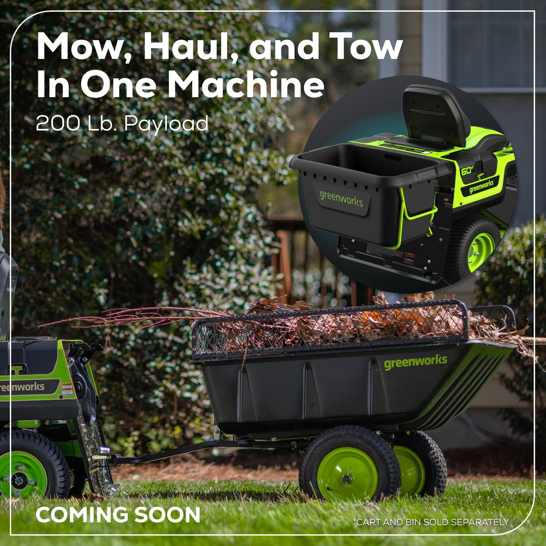 60V 30" CrossoverT Riding Lawn Tractor 3PC Combo Kit, Two 8.0 Ah Batteries, Two 4.0 Ah Batteries, One 2.5 Ah Battery and Two Chargers Greenworks