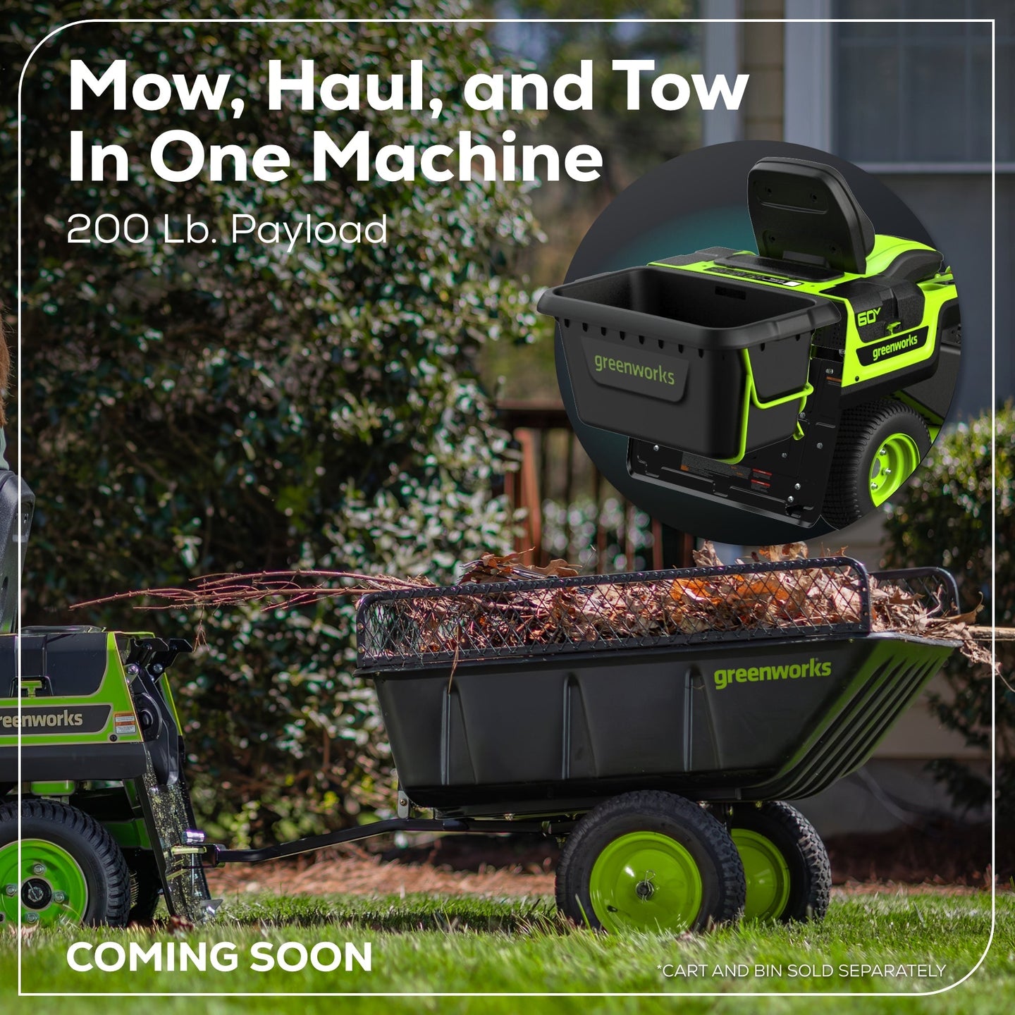 60V 30" CrossoverT Riding Lawn Tractor 3PC Combo Kit, Two 8.0 Ah Batteries, Two 4.0 Ah Batteries, One 2.5 Ah Battery and Two Chargers Greenworks