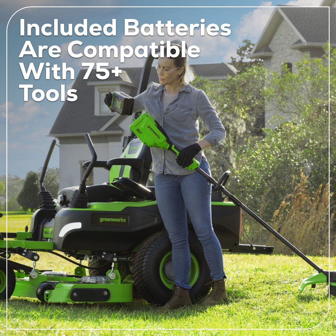 60V 54" MaximusZ Zero Turn Riding Mower 4PC Combo Kit with (2) 20.0 Ah: (2) 8.0 Ah: (2) 4.0 Ah and (1)2.5 Ah Batteries and (2) Charger Greenworks