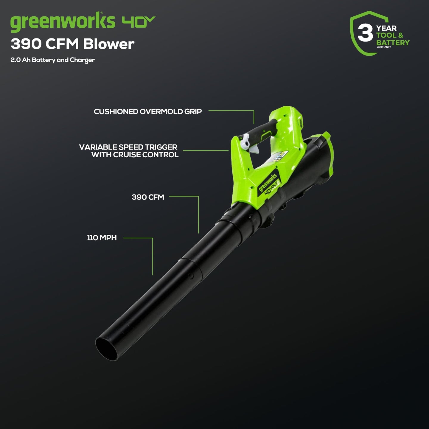 40V 12" Cordless String Trimmer and Leaf Blower Combo Kit w/ 2.0Ah Battery & Charger greenworkstools