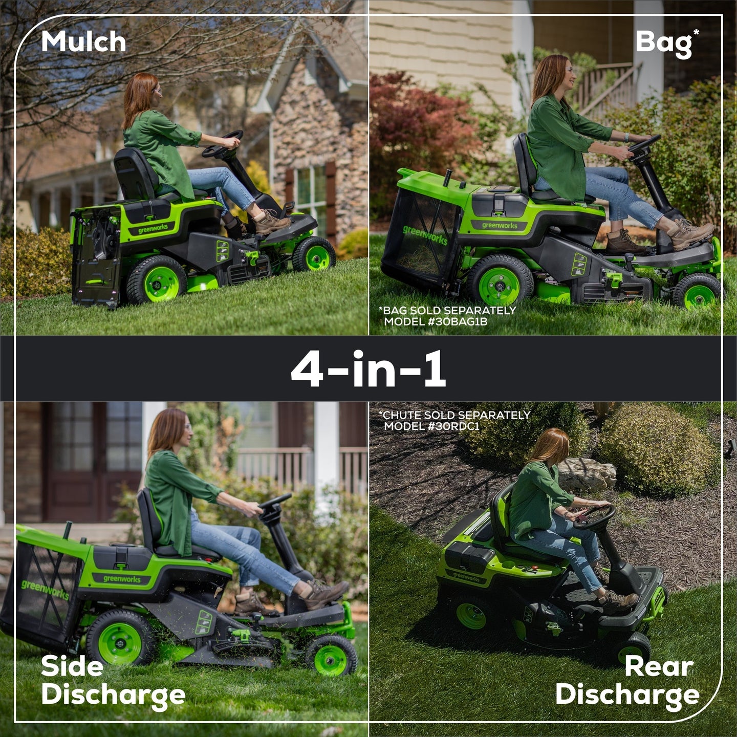 60V 30" CrossoverT Riding Lawn Tractor 3PC Combo Kit, Two 8.0 Ah Batteries, Two 4.0 Ah Batteries, One 2.5 Ah Battery and Two Chargers Greenworks