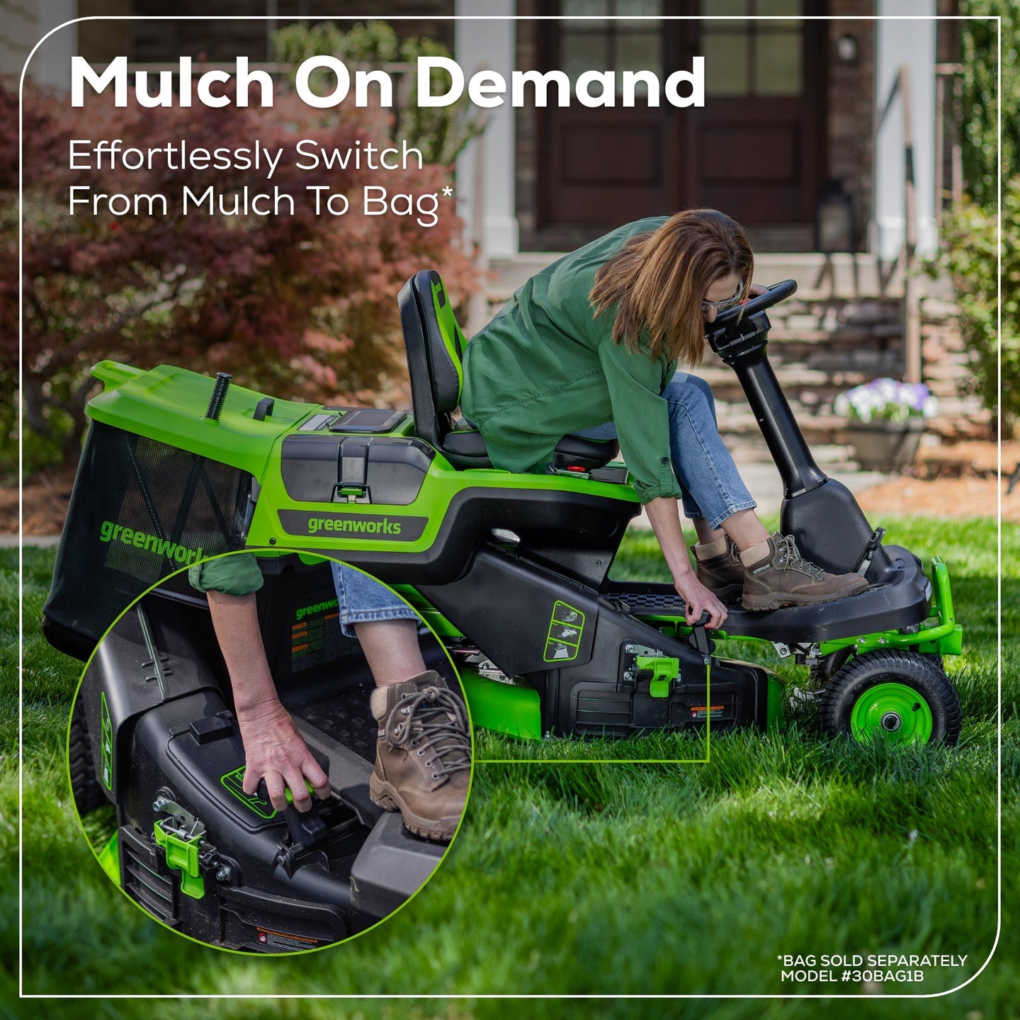 60V 30" CrossoverT Riding Lawn Tractor 3PC Combo Kit, Two 8.0 Ah Batteries, Two 4.0 Ah Batteries, One 2.5 Ah Battery and Two Chargers Greenworks