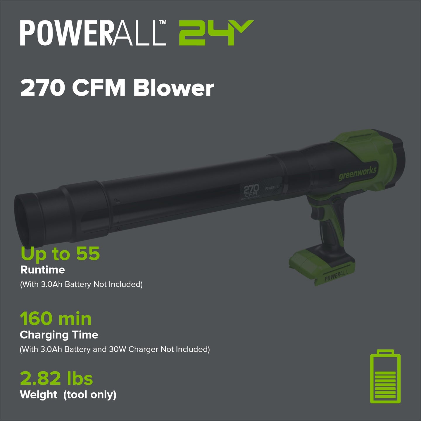 24V 270 CFM Cordless Battery Brushless Blower (Tool Only) greenworkstools