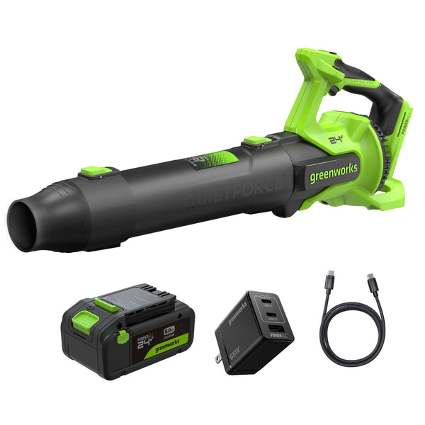 24V 515 CFM Cordless Battery Brushless Blower w/ 5.0Ah Battery & 65W  Type-C Charger(3-Ft Cable) greenworkstools