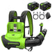 48V (24V x 2) 730 CFM Cordless Battery Dual-Port Backpack Blower: (2) 8.0 Ah Battery, 100W Charger and (2) 3-Ft Cables greenworkstools