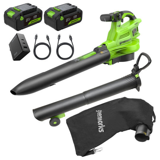 48V (24V x 2) 520 CFM Cordless Battery BL Leaf Blower/Vacuum w/ (2) 6.0Ah Battery, 100W Type-C Charger & (2) 3-Ft Cables greenworkstools