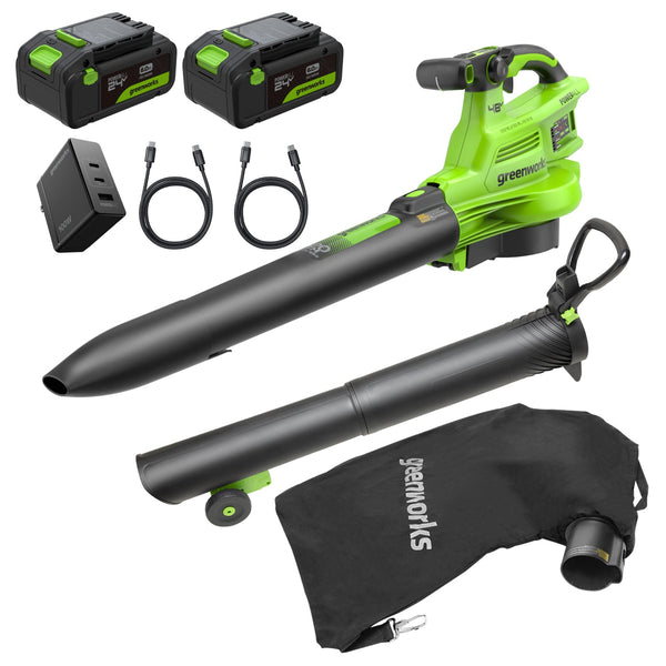48V (24V x 2) 520 CFM Cordless Battery BL Leaf Blower/Vacuum w/ (2) 6.0Ah Battery, 100W Type-C Charger & (2) 3-Ft Cables greenworkstools