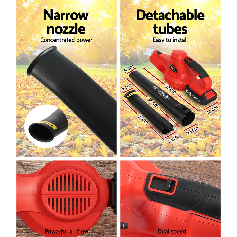 Giantz 20V Cordless Leaf Blower Garden Lithium Battery Electric Nozzles 2-Speed Platinum Deals