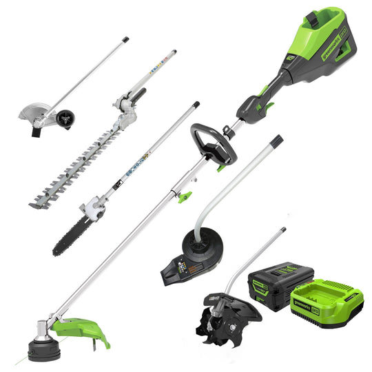 60V 16" Cordless Battery String Trimmer (Attachment Capable) and 5 Pcs Attachments Combo Kit: 4.0 Ah Battery and Charger greenworkstools