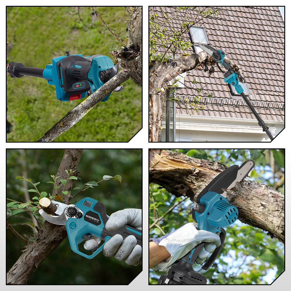 NewBeny Cordless 6" Chainsaw & 25mm Pruning Shears & 2m High Pole Combo Kit With 2 Batteries and Charger NEWBENY
