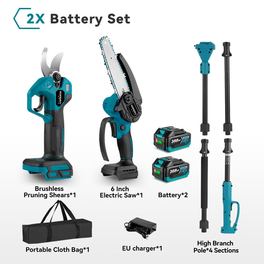 NewBeny Cordless 6" Chainsaw & 25mm Pruning Shears & 2m High Pole Combo Kit With 2 Batteries and Charger NEWBENY