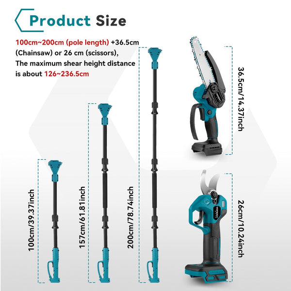 NewBeny Cordless 6" Chainsaw & 25mm Pruning Shears & 2m High Pole Combo Kit With 2 Batteries and Charger NEWBENY