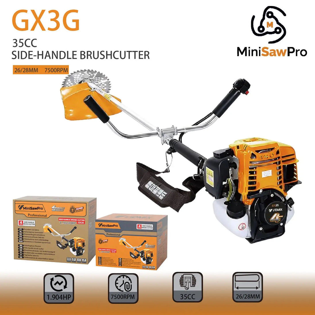 GX3G gas grass trimmer detail view – 35cc 4-stroke fuel-efficient engine portable lawn tool for home garden-minisawpro
