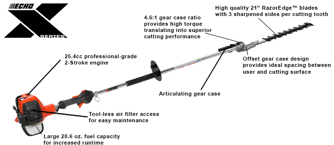 ECHO HCA-2620 25.4 cc X Series Articulating Shaft Hedge Trimmer ECHO Equipment
