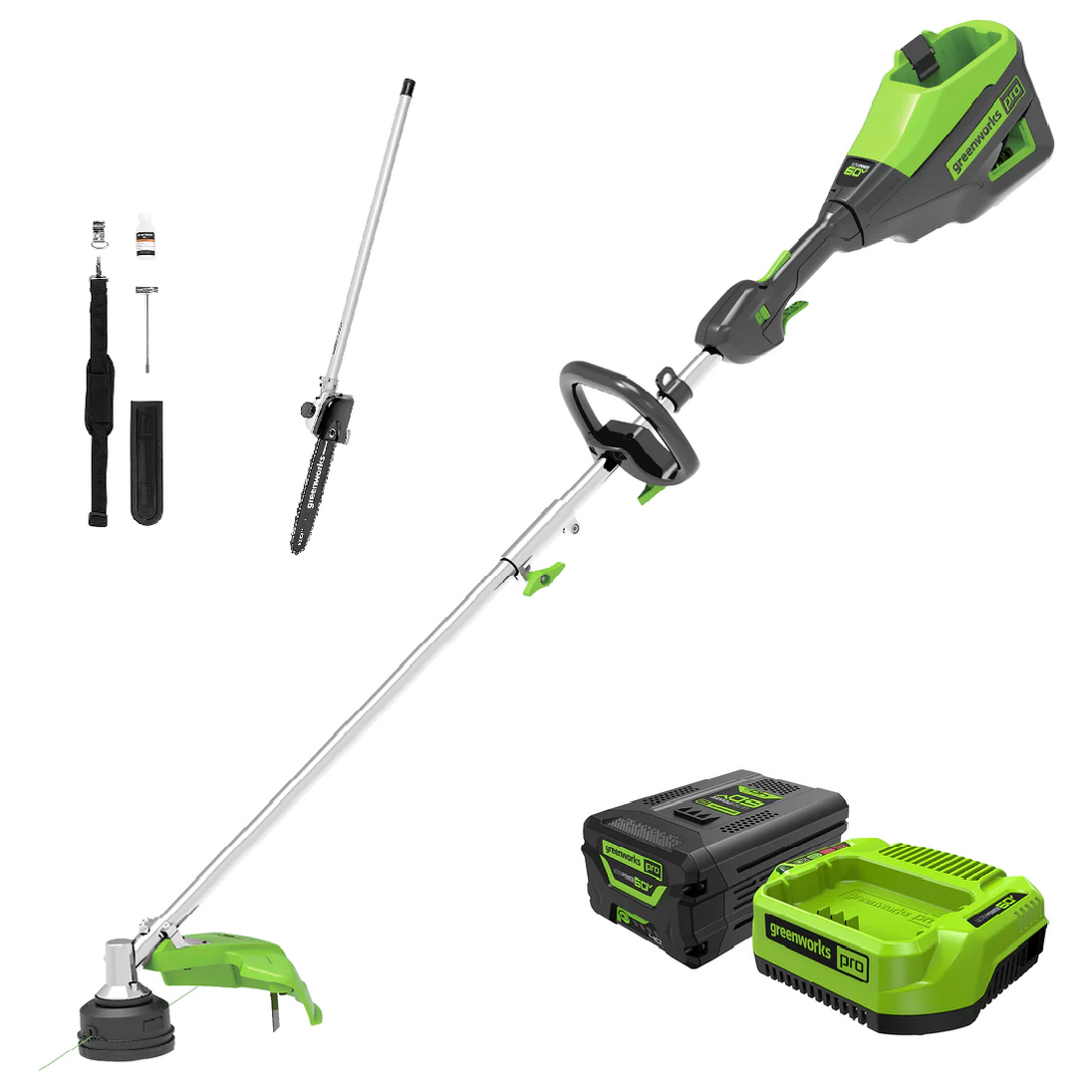 60V 16" Cordless Battery String Trimmer (Attachment Capable) and 10" Polesaw Attachment Combo Kit: 4.0 Ah Battery and Charger greenworkstools